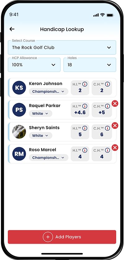 Handicap Lookup Screen